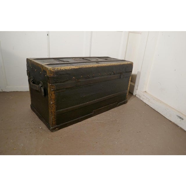 French Country House Leather and Brass Bound Chest For Sale - Image 9 of 10