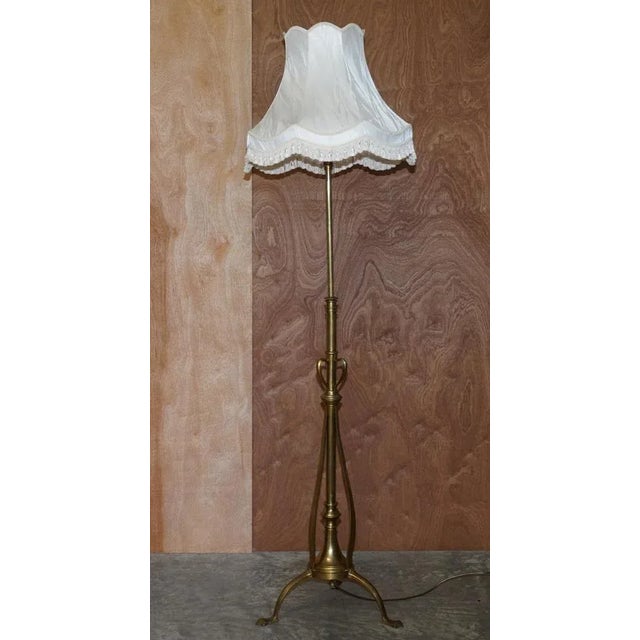 Antique Art Nouveau Brass Height Adjustable Standing Floor Lamp with Sculptured Frame For Sale - Image 10 of 18