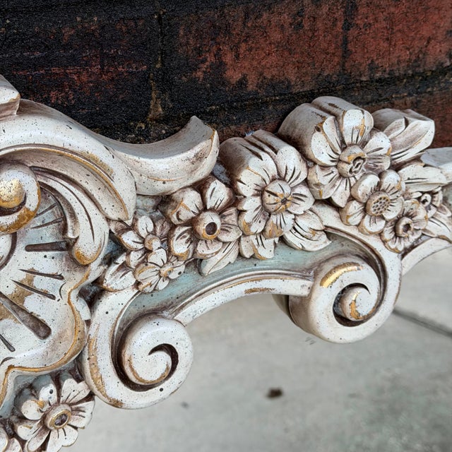 Linen 1960s Rococo Revival Wall Mirror Newly Painted in Swedish Gustavian Style Linen White and Light Blue For Sale - Image 8 of 15