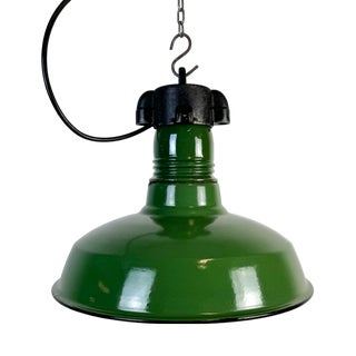Industrial Green Enamel Factory Pendant Lamp, 1960s For Sale