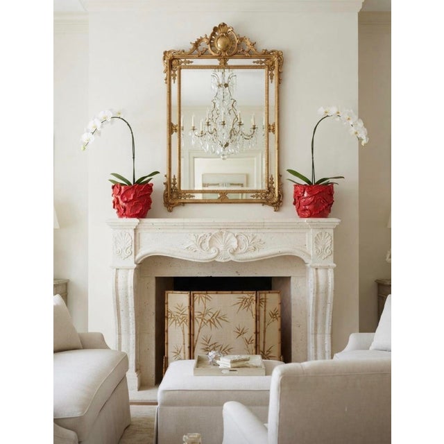Vibrant Italian Red Majolica Leaf-Appliqué Planters For Sale - Image 12 of 12