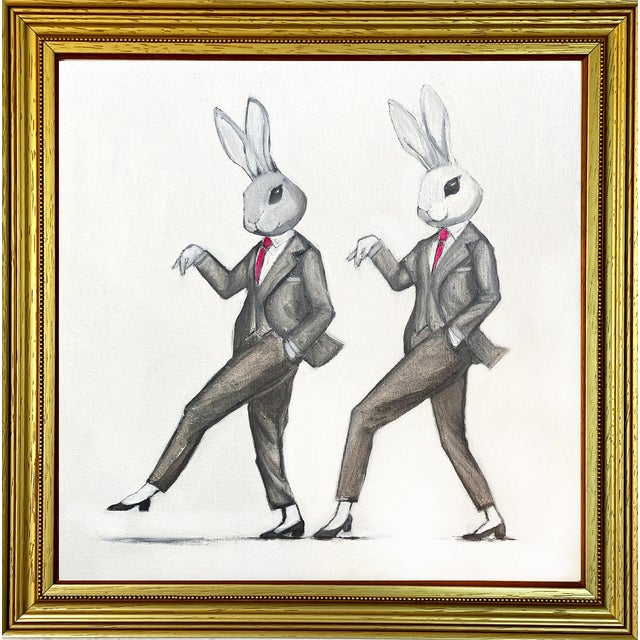 Contemporary Framed Print of Whimsical Business Bunnies Stepping Out by Max and Alma For Sale - Image 3 of 3