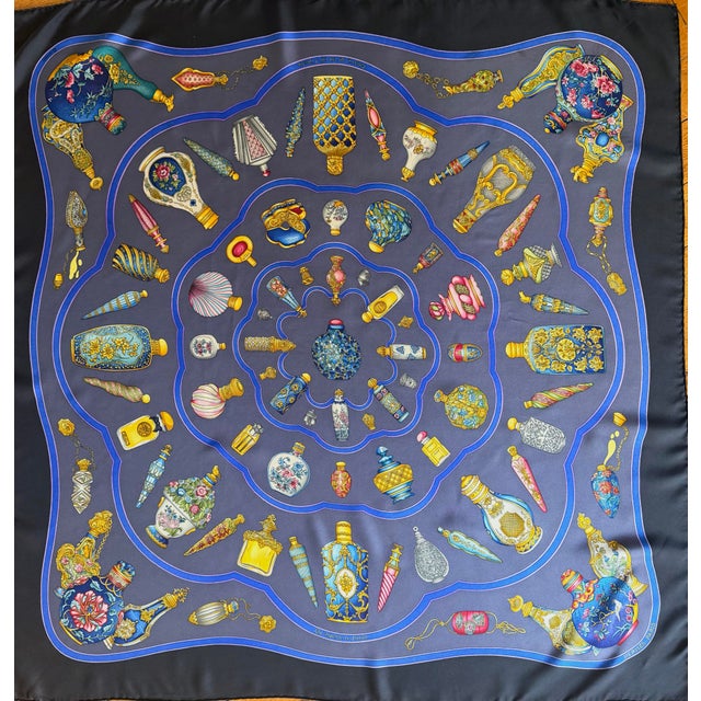 Hermès Les Flacons 2006 Silk Scarf Black and Grey Designed by Baschet Catherine For Sale In New York - Image 6 of 9