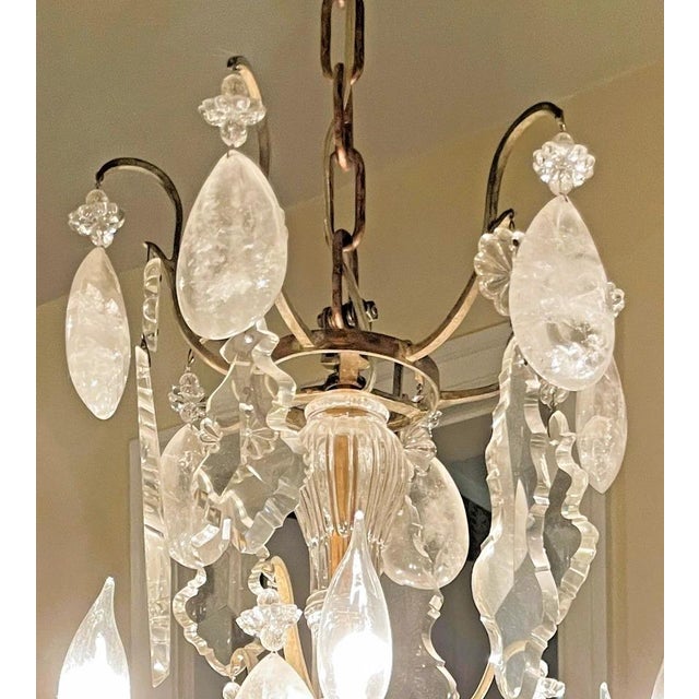 French Late 19th Century French Gilded Bronze Quartz Rock Crystal 6-Light Chandelier For Sale - Image 3 of 10