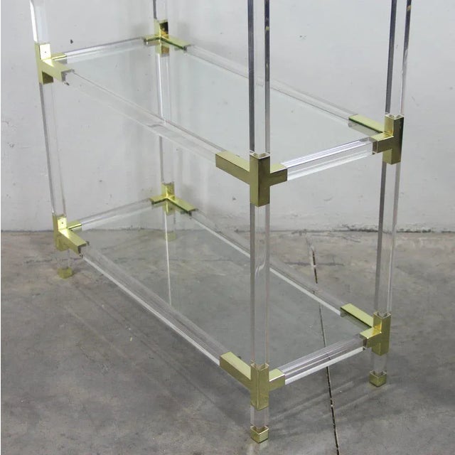 Contemporary Gold Metal, Glass and Methacrylate Shelving Unit, 1970s For Sale - Image 3 of 7
