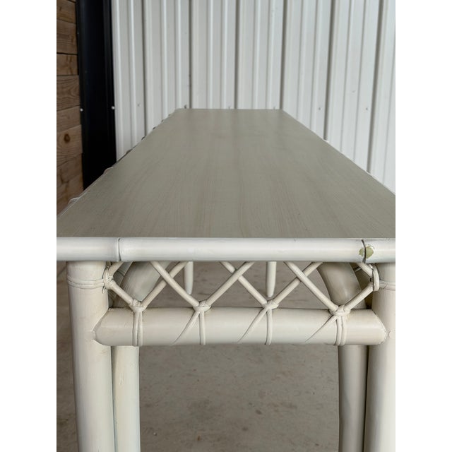 Traditional Monumental Vintage Coastal Boho Rattan Console Table With Lattice Detail For Sale - Image 3 of 12
