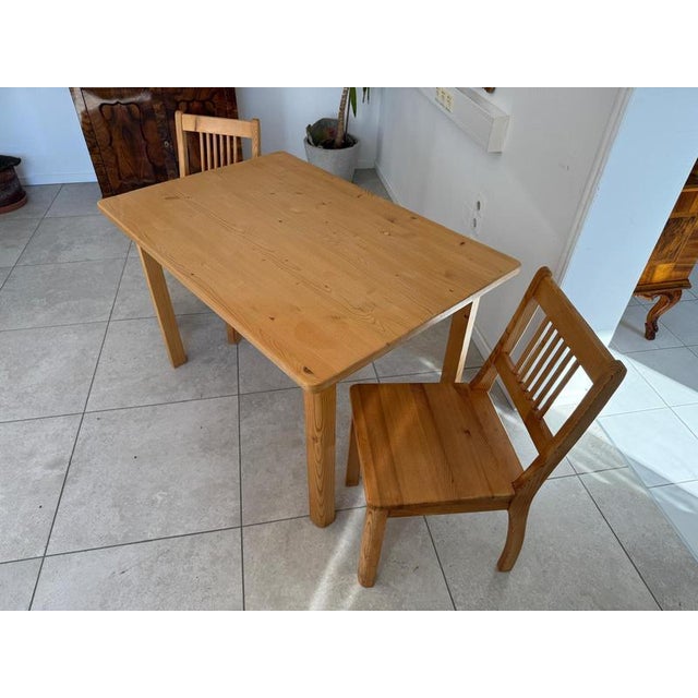 Farmhouse Table and Chairs Set in Spruce Wood, Set of 3 For Sale - Image 3 of 13