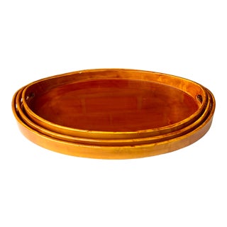 Vintage Chinese Oval Lacquered Nesting Trays - Set of 3 For Sale