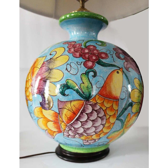 Traditional Table Lamp - Glazed Painted Stoneware With Bird and Foliate Motif For Sale - Image 3 of 3