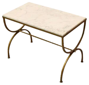 French Marble and Gilded Wrought Iron Side Table, 1940s