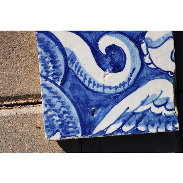 Baroque 18th Century Portuguese Tile Angel Wing Fragment Blue & White Antique Hand Painted For Sale - Image 3 of 8