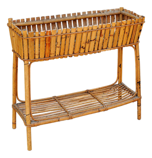 French Bamboo and Rattan Two-Tier Jardinière Planter, 1960s