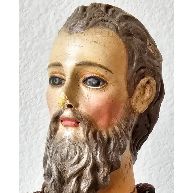 17th/18th Century Baroque Period Carved Polychrome Santo Altar Statue For Sale - Image 9 of 12