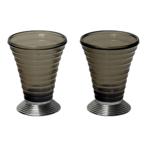 Art Deco Vases of Ribbed Smoked Glass and Chrome - From France (Two Available)