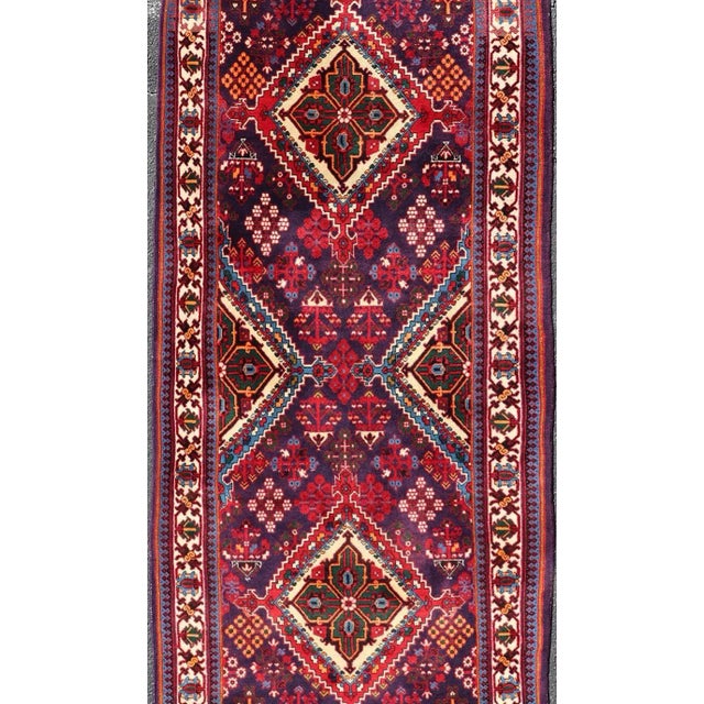 Measures: 3'5 x 10'6 Antique Persian Joshaghan Runner with Diamond Medallions in Deep Red 3'5 x 10'6. Keivan Woven Arts/...