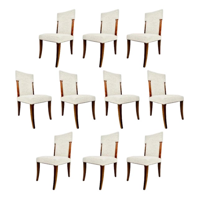 Set of 10 Art Deco Dining Chairs Upholstered in Holly Hunt Fabric For Sale