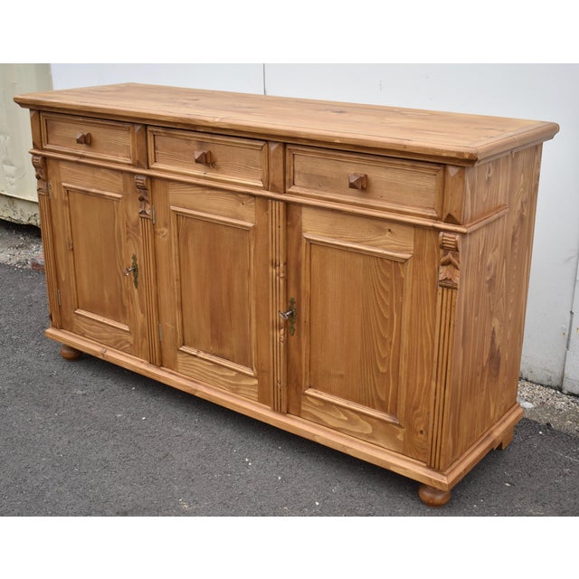 Pine Three Door Three Drawer Sideboard, Reproduction | Chairish