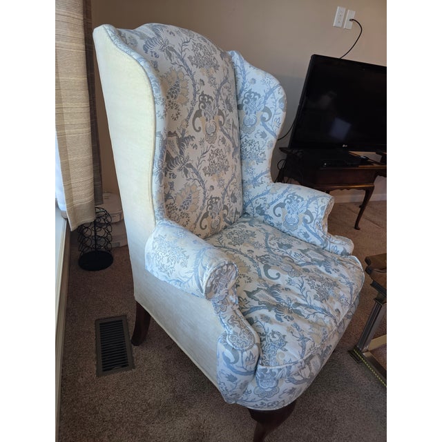 Wood 1970s Henredon Fine Furniture 84" Bench-Cushion Sofa and Matching Wing Chair – Feather/Down Cushions – Excellent Condition For Sale - Image 7 of 12