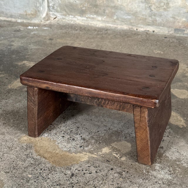 Small stool, upcycled antique teak side stool, footrest. Teak stool: the wood’s natural imperfections (irregularities,...