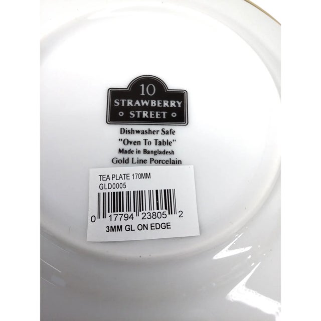 2010s New 6 Piece Set of Gold Rimmed Tea Plates Oven Safe For Sale - Image 5 of 5