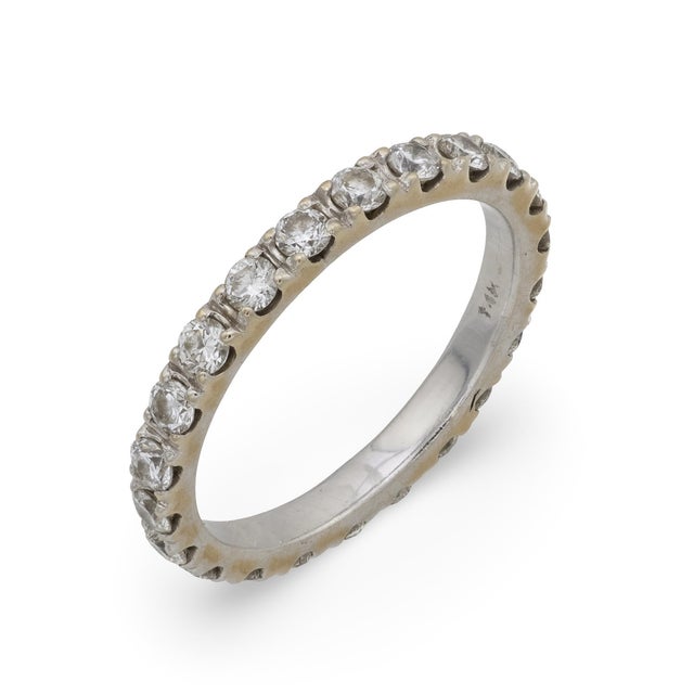 Contemporary Vintage Diamond 14k White Gold Eternity Band, Size 6.75 For Sale - Image 3 of 6