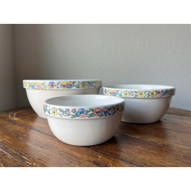 Nishiwaki Japan Set of 3 Nesting Bowls With Floral Rim design Small - 5.75” diameter and 2.6” height Medium - 7.3”...