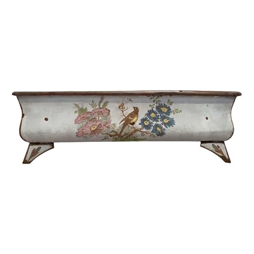 Antique French Enamel Drainer with Bird and Flower Decoration, 1890s For Sale