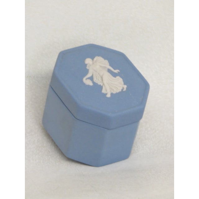Wedgwood Jasperware Blue Octagon Cameo Ring Dish Jewelry Pill Box With Lid For Sale - Image 11 of 13