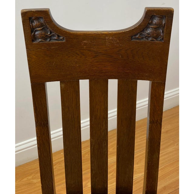 Arts & Crafts American Oak Side Chair C.1920 Hand Carved - Custom Made - Leather Upholstery 19" wide x 16" deep x 18" high...