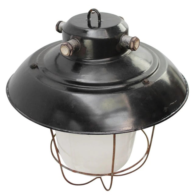 Black enamel industrial pendant lamp mat frosted glass E27 / E26 Up to 250V (Europe/UK Standard).The wiring of this item...