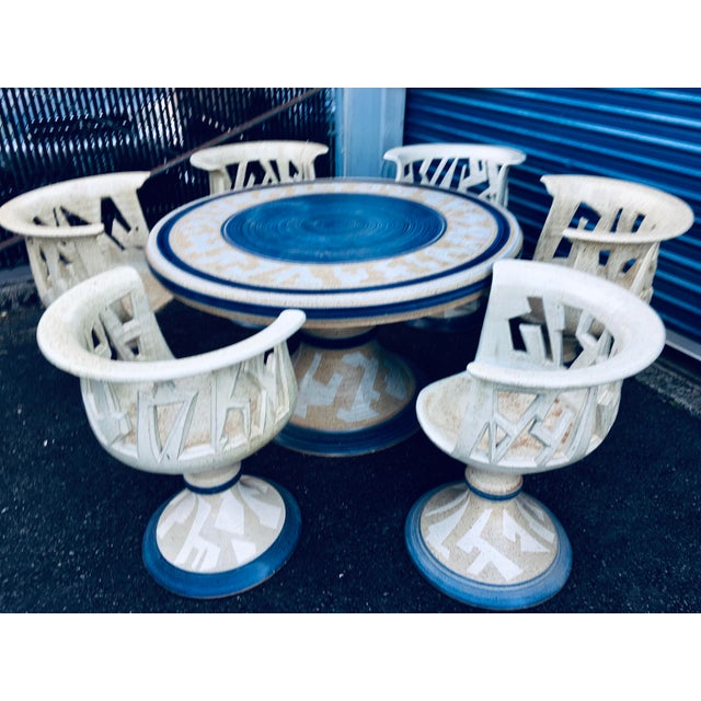 1970s MidCentury Ceramic Pottery Dining Table & 6 Ceramic Chairs by