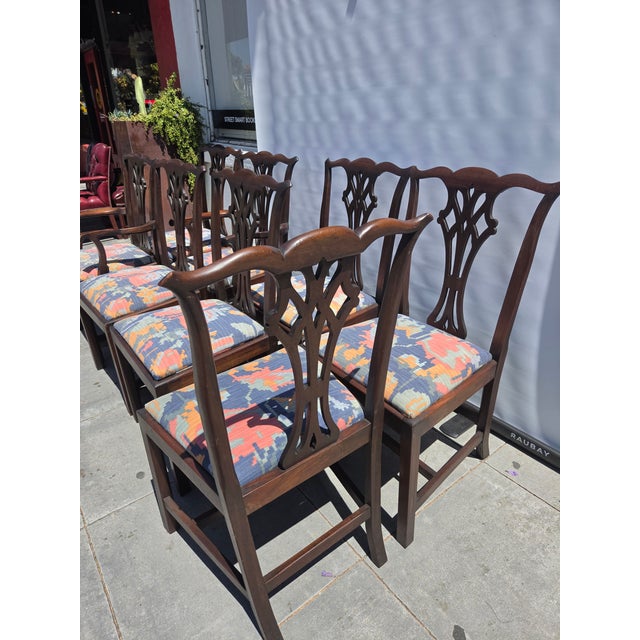 1920s Antique 1920s Chippendale Hand Carved Georgian Style Chairs Set of Eight Brown Mahogany For Sale - Image 5 of 11