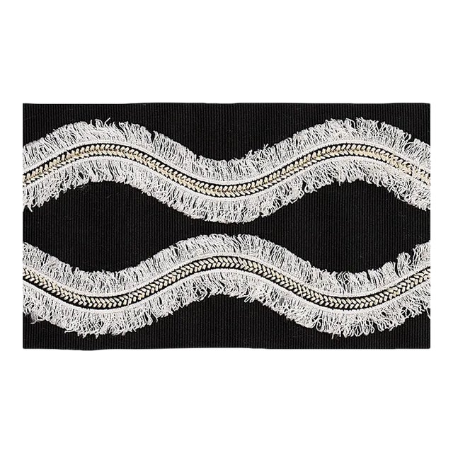 Sample - Schumacher Ogee Embroidered Tape in Black For Sale