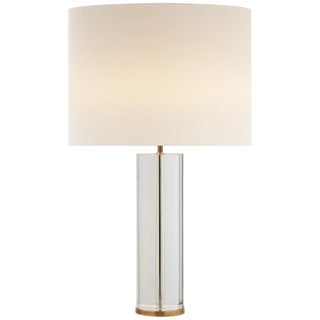 AERIN for Visual Comfort Signature Lineham Table Lamp in Crystal & Hand-Rubbed Antique Brass with Linen Shade For Sale