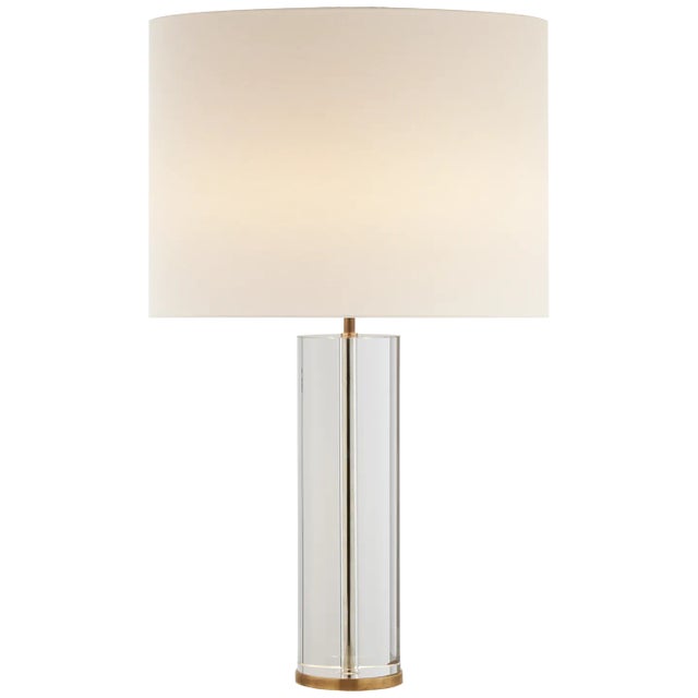 AERIN for Visual Comfort Signature Lineham Table Lamp in Crystal & Hand-Rubbed Antique Brass with Linen Shade For Sale