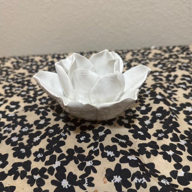 Art Deco White Ceramic Lotus Tealight Holder For Sale - Image 3 of 8