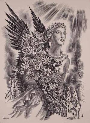 Albert Decaris, Winged Woman, China Ink Drawing, 1960s