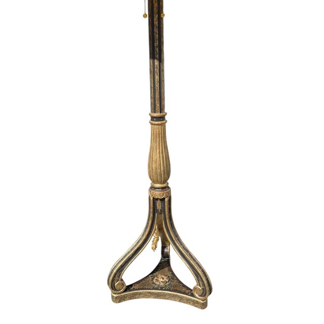 Traditional 1990s Regency Style Nancy Corzine Black & Gold Floor Lamps - a Pair For Sale - Image 3 of 6