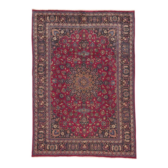 Mid 20th Century Mid 20th Century Vintage Persian Mashhad Rug - 08'01 x 11'06 For Sale