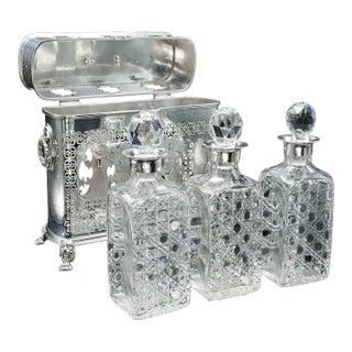 Antique Tantalus, English, Silver Plated, Three Decanter Set, Edwardian, c.1910 For Sale