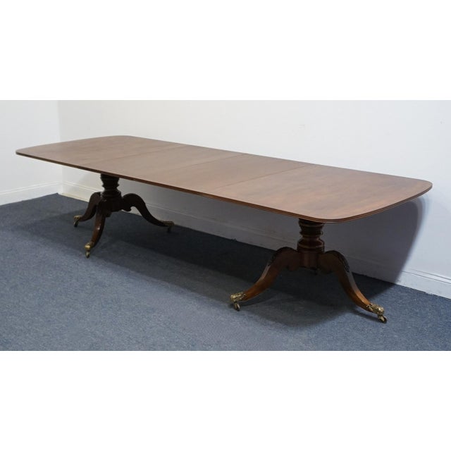 Henredon Henredon Furniture Banded Mahogany Traditional Duncan Phyfe Style 115" Double Pedestal Dining Table For Sale - Image 4 of 11