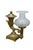 This pair of classical-style antique Argand lamps, dating to circa 1820–1830, is crafted from heavy cast gilt brass and...