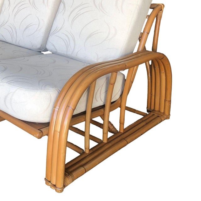 1940s Restored 3-Strand 3 Seat Rattan Sectional Sofa by Paul Laszlo for Ficks Reed For Sale - Image 5 of 15