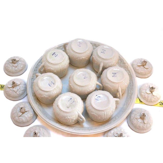 Vintage Italian Pot De Creme Set With Rosebud Lids & Serving Tray For Sale In Phoenix - Image 6 of 6