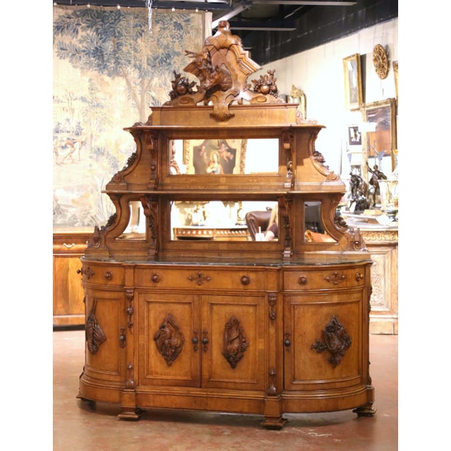 19th Century French Saint Hubert Carved Oak Hunt Buffet With Marble Top For Sale - Image 12 of 16