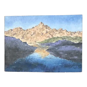Vintage Pointillist Landscape Acrylic Painting on Canvas of Mountain View