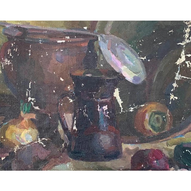 Still Life With Food Oil Painting Original Art Ukrainian Artist Sokolovsky G. 1970s For Sale - Image 4 of 6