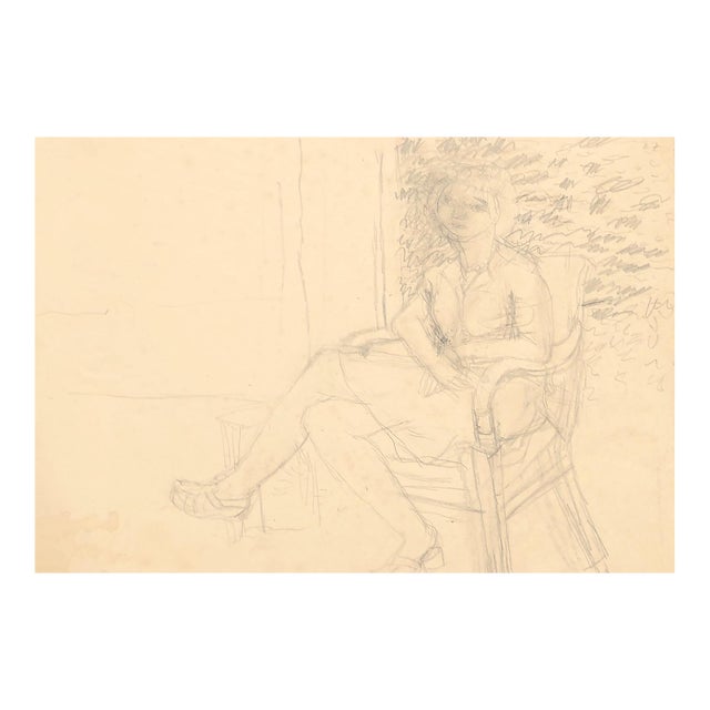 Nude - Original Pencil on Paper by Jeanne Daour - 20th Century 20th Century For Sale