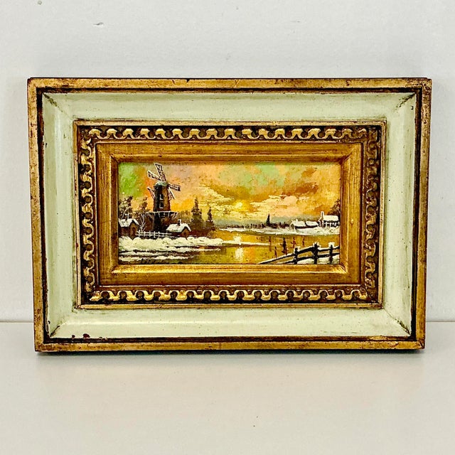 1950s Vintage Impressionist Rustic Holland Winter Landscape Original Oil Painting. For Sale - Image 10 of 11