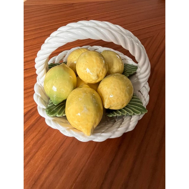 Capodimonte 1970s Italian Trompe L"Oeil Petite Woven Rope Basket of Lemons For Sale - Image 4 of 11